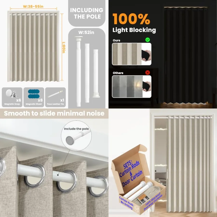 

out Accordion Door Included, Invisible Magnetic Door Curtain for Bedroom Living Room Doorway Curtains Set, 1Pack, W55 x L80 Inc