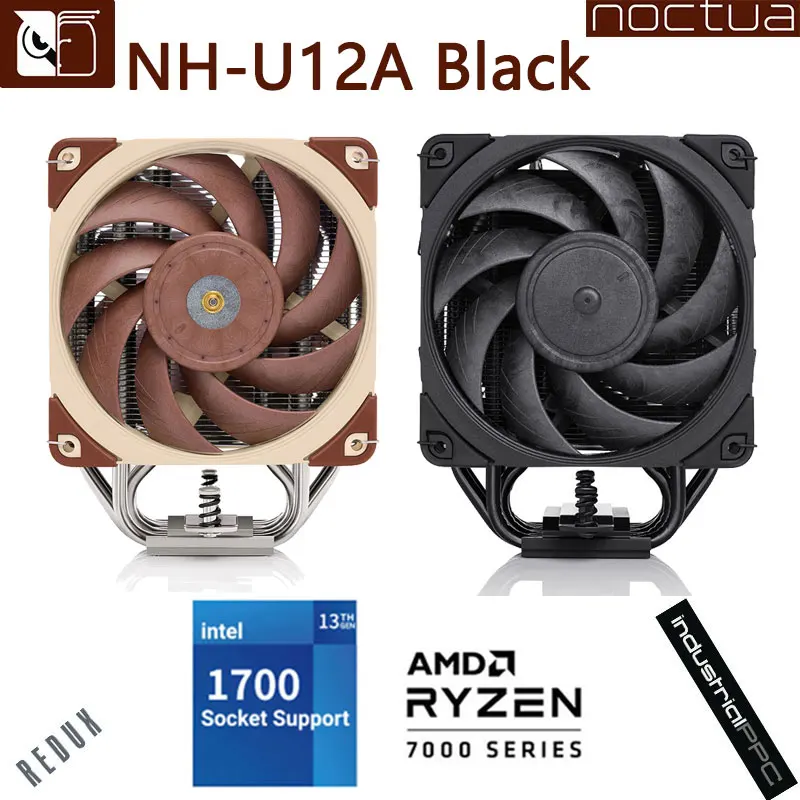 NOCTUA-Radiador de CPU NH-U12A/Negro, ventilador Dual PWM SSO, rodamiento de 7 tubos de calor, bajo ruido, soporte multiplataforma, 6 años de garantía