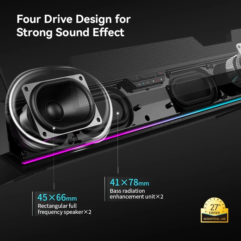 Edifier G1500 Bar Desk Soundbar Computer Speaker 7.1 Surround Sound Bluetooth 5.3 + USB-A Connections RGB Lighting with Mic