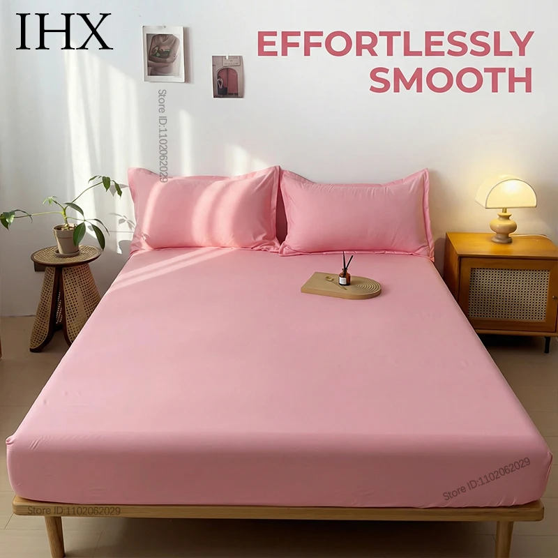 IHX Cotton Fitted Sheet with Elastic Bands Non Slip Adjustable Mattress Covers for Single Double King Queen Bed Custom Sizes