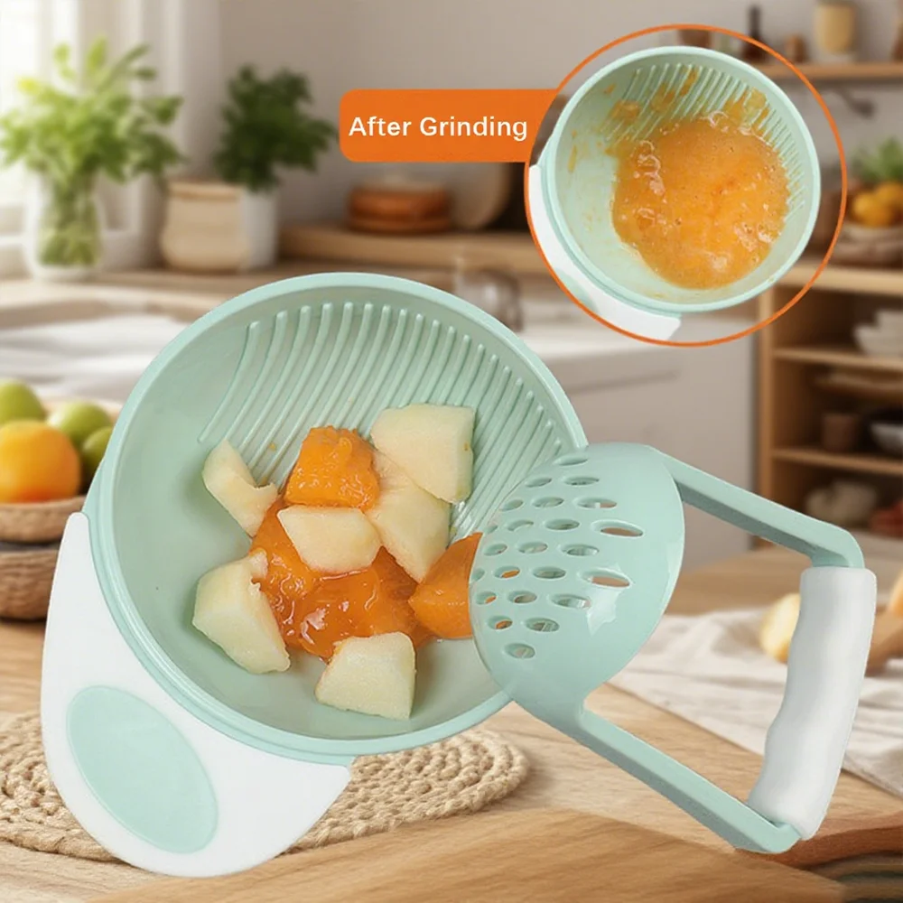Infant Food Processor Bowl - 3-in-1 Manual Masher, Strainer & Grinder Set, Perfect for First Solid Food Preparation
