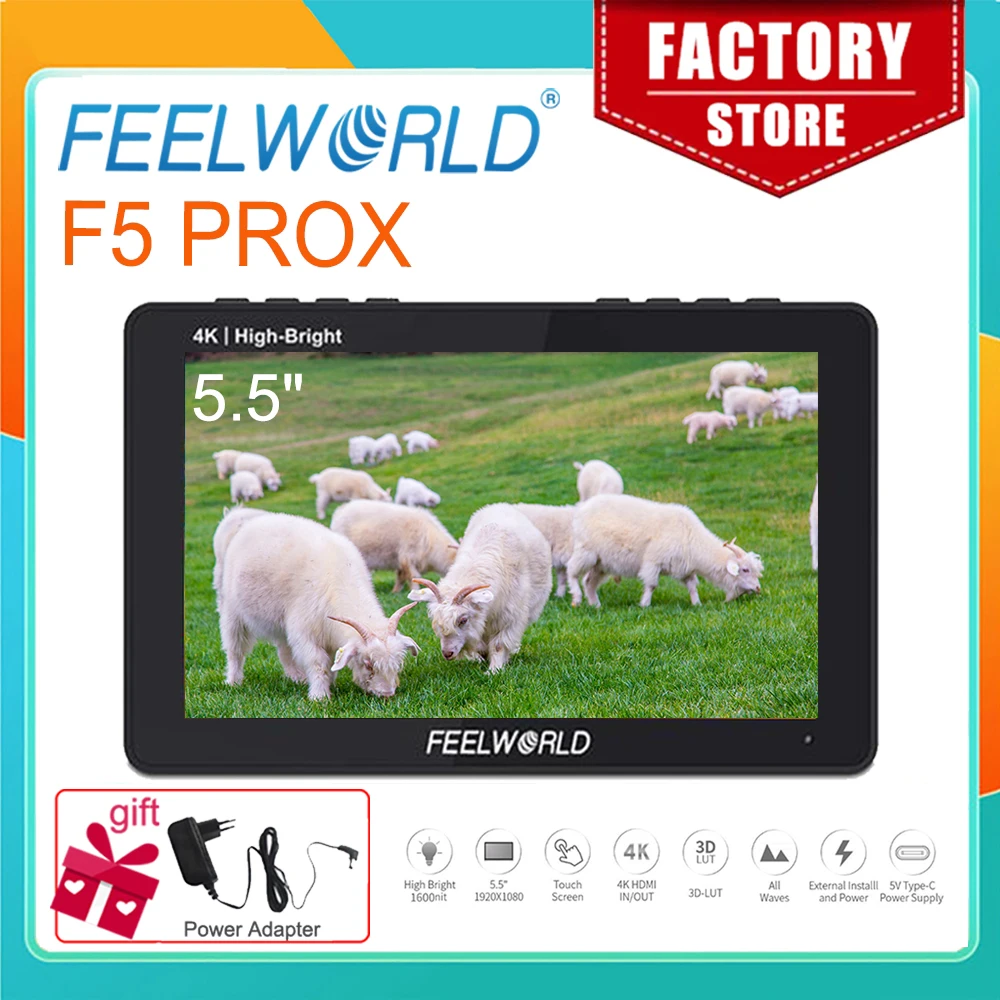 FEELWORLD F5 PROX 5.5 Inch Touch Screen DSLR Camera Field Monitor  1600nit IPS1920x10803D LUT 4K HDMI F970 External Kit Type-c