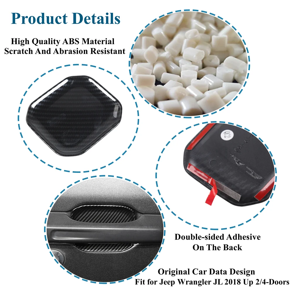 Car Door Handle Bowl Guard Cover Rear Tail Door Bowl Decoration for Jeep Wrangler JL 2018-2023 2/4-Doors Exterior Accessories