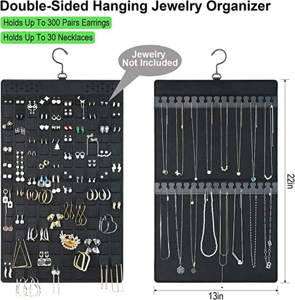 150 Pocket Necklace Bracelet Earring Jewelry Hanging Accessories Double Sided Display Wardrobe Organizer Storage Transparent Bag