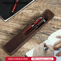 CONTACT'S FAMILY Leather 2 Slots Pen Case Magnetic buckle With Removable Pen Tray Holder Pencil Case Box Office School Pouch
