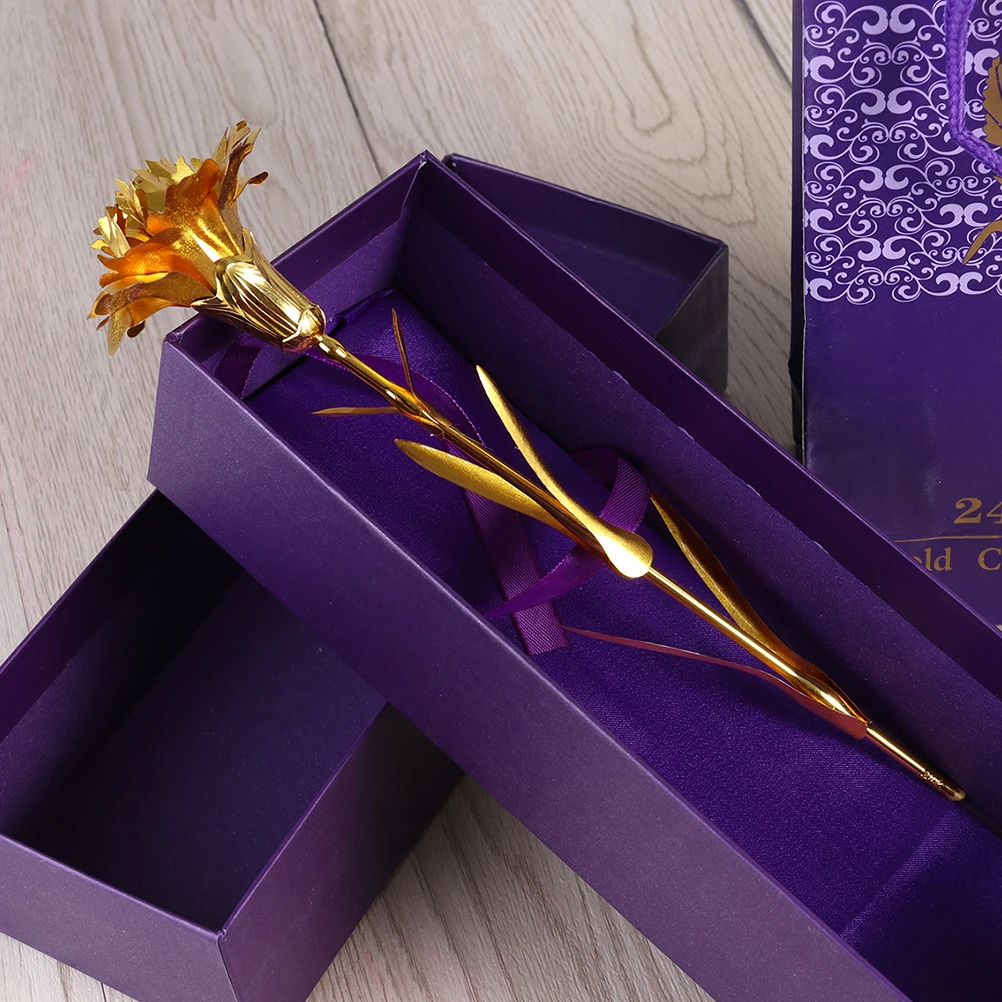 

2Pcs Gold Foil Carnation Flower Lasting Shine Non-Fading Artificial Bloom for Mother's Day Gifts Thanksgiving New Year Present