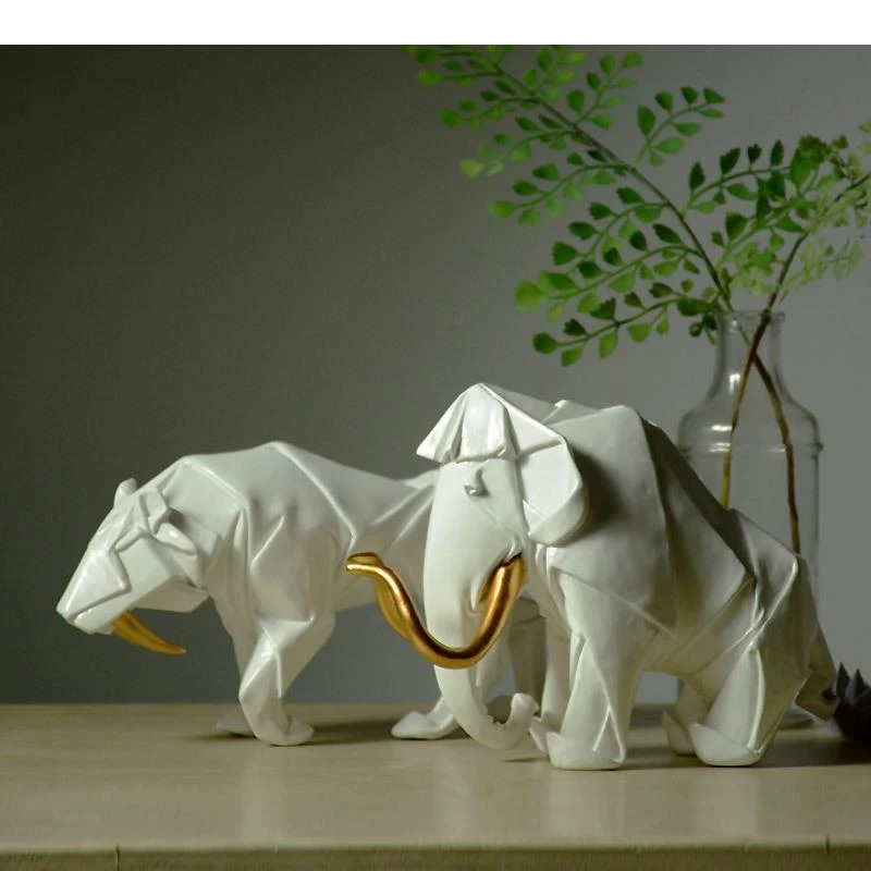 NEW Simple Creativity Resin Origami Animals Decoration Mammoth Saber-toothed Tiger Home Living Room Desktop Decorations Decor