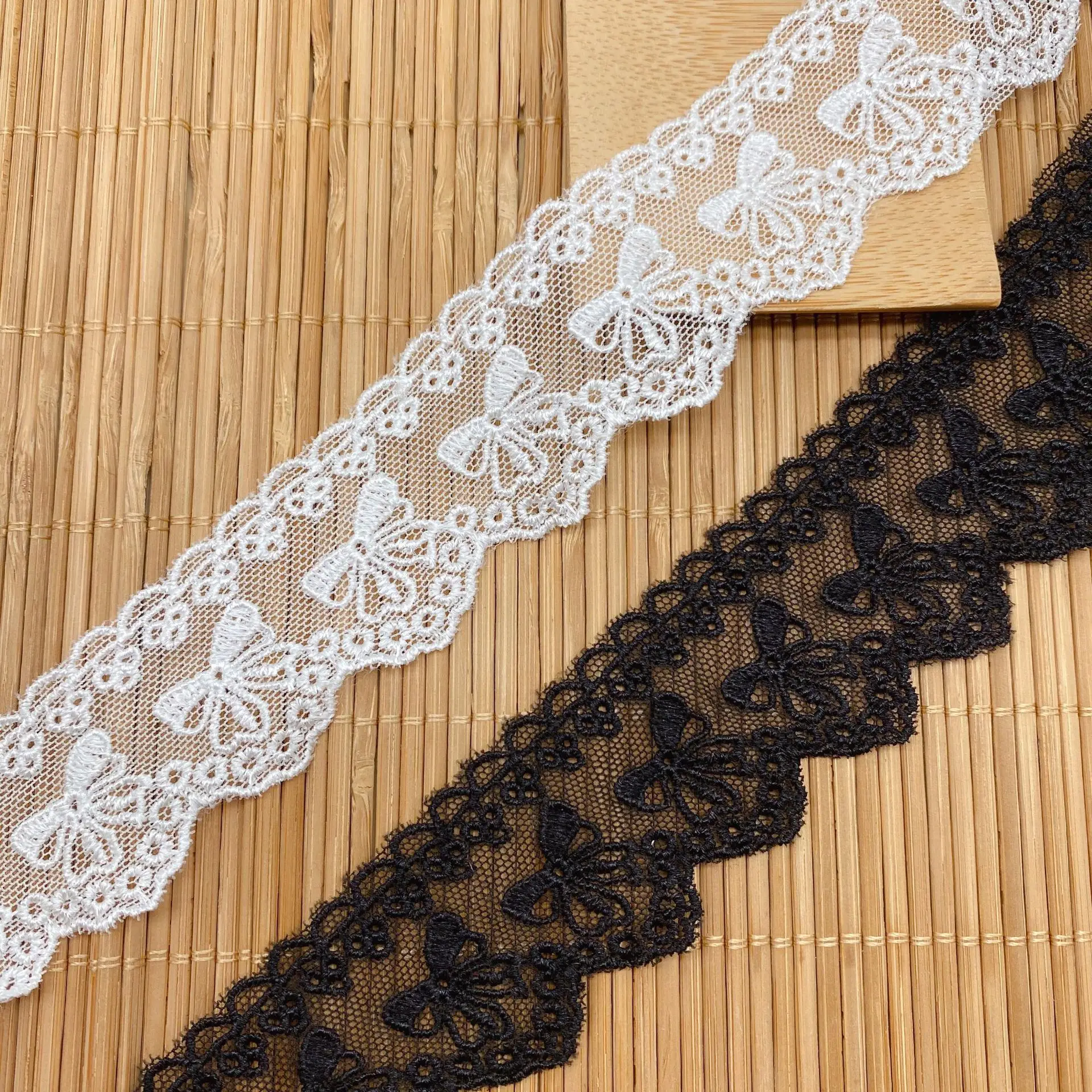 15 Yard Exquisite Double-Sided Polyester Barcode Butterfly Knot Decoration with Lace and Mesh Embroidery for Dressmaking