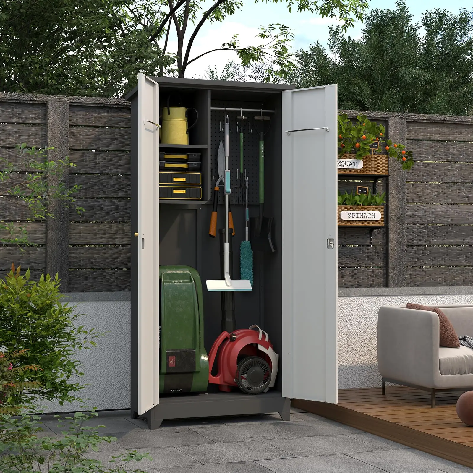 Stainl Steel Metal Outdoor Cabinet with Secure Lock Large acity Waterproof Veal Storage for Garden Tools Pool Accories