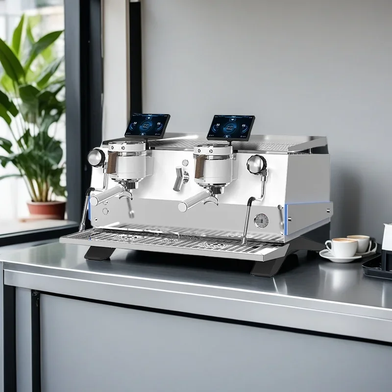 Smart Touch Screen Dual Group Espresso Machine, Stainless Steel Dual Boiler Commercial Electric Coffee Maker