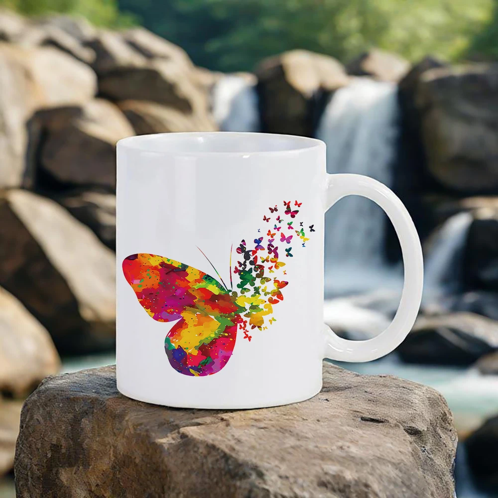 

Painted Butterfly Coffee Cup Colorful Butterfly Mug Beer Mugs Juice Cups Bar Party School Gift Friend Cup for Tea Drinkware Cute