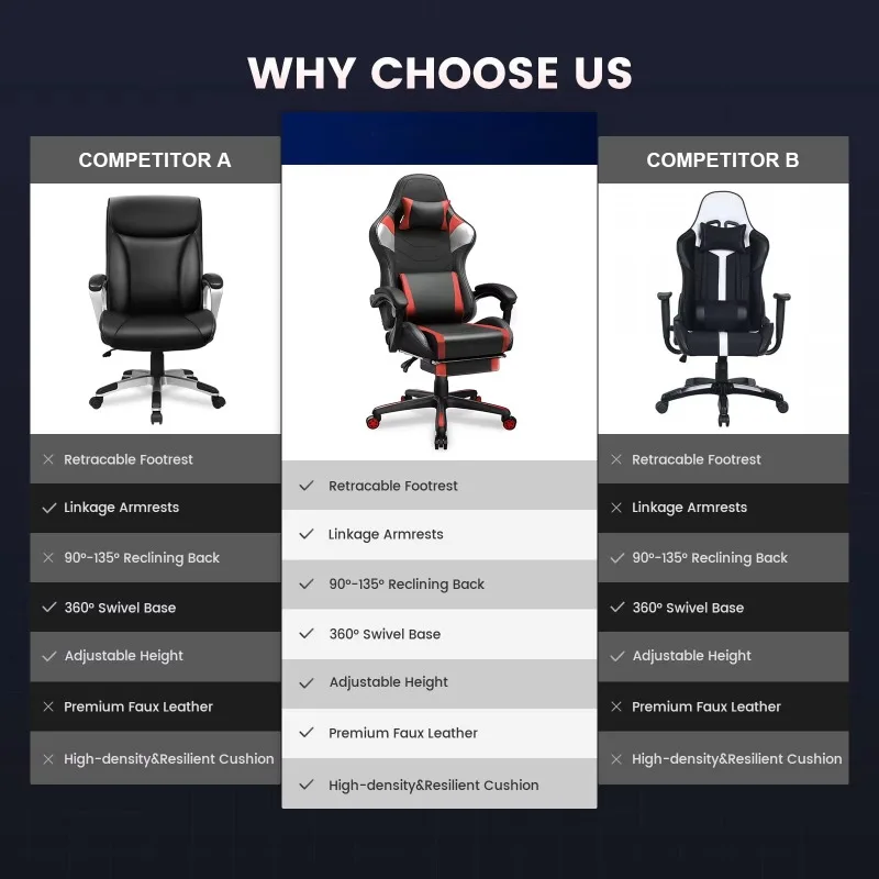 Gaming Chair with Footrest Ergonomic Reclining Office Chair Swivel Rocker, Red office chair  computer chair