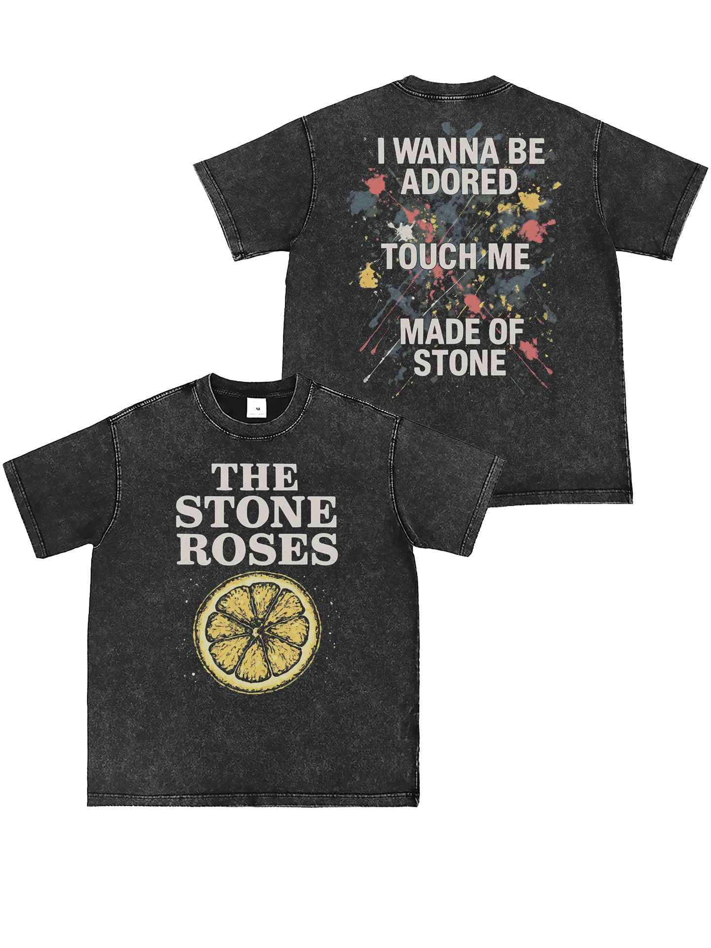 the Stone Roses Band Vintage Washed Direct Print Grey American Street Punk Rock Short Sleeve T-Shirt Loose Fit Cotton Youth S...