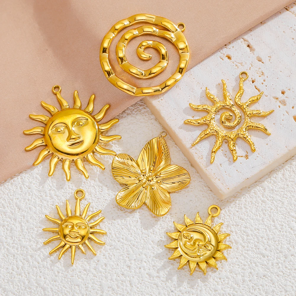 5pcs Gold Plated Stainless Steel Smiling Sun Moon Charms for Jewelry Connectors Earrings Making Supplies DIY Necklace Bracelet