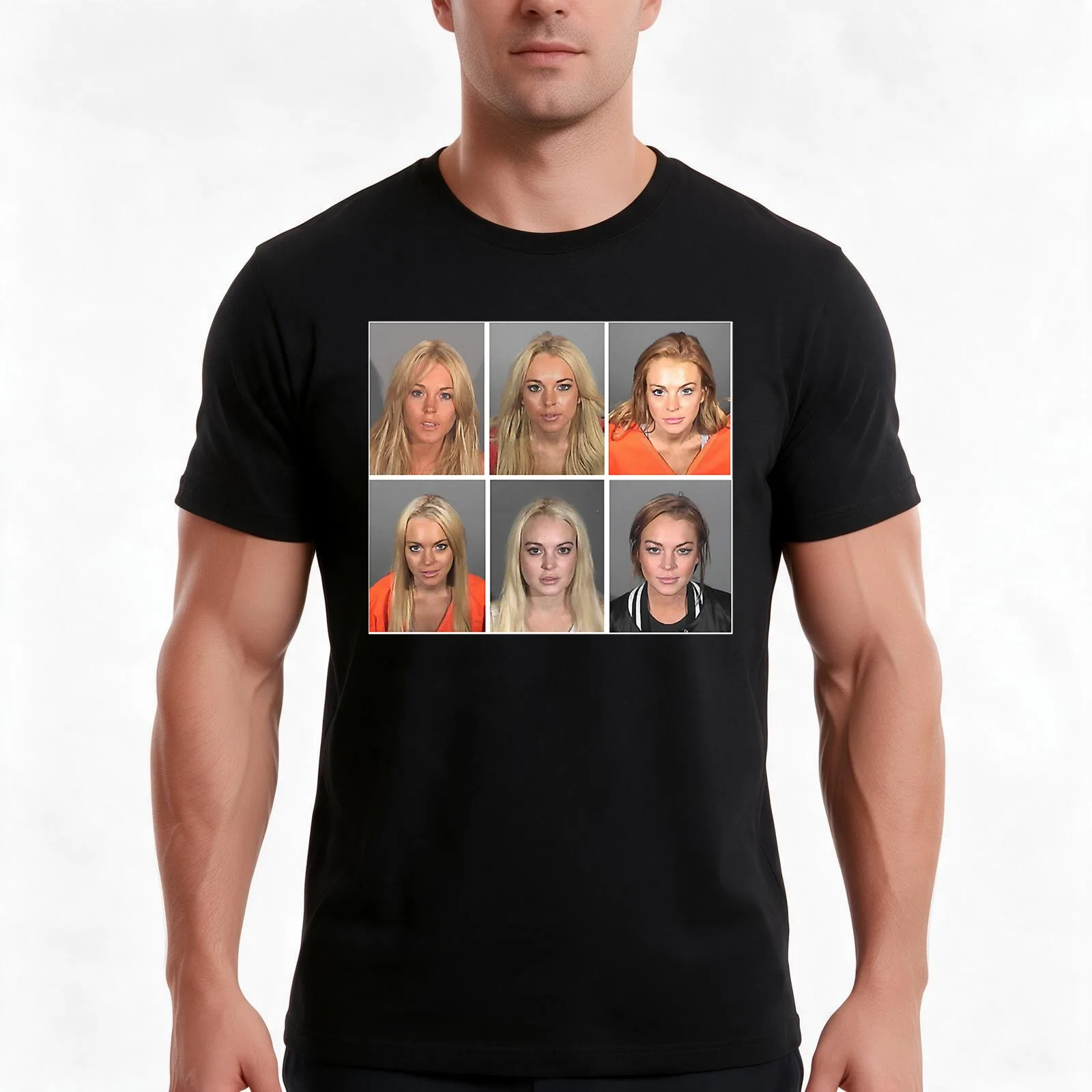 Lindsay Lohan Mugshots T-Shirt, Summer Casual Cotton Tee, Oversized Streetwear Tops, Vintage Graphic Print, Unisex Men Women