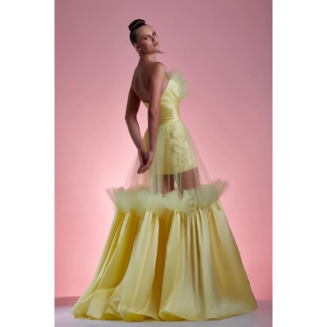 فساتين سهرة مخصصة من الساتان اللامع على شكل حرف a صدفي بدون أكمام وسحاب خلفي وقطار مناسبة خاصة Fa #2