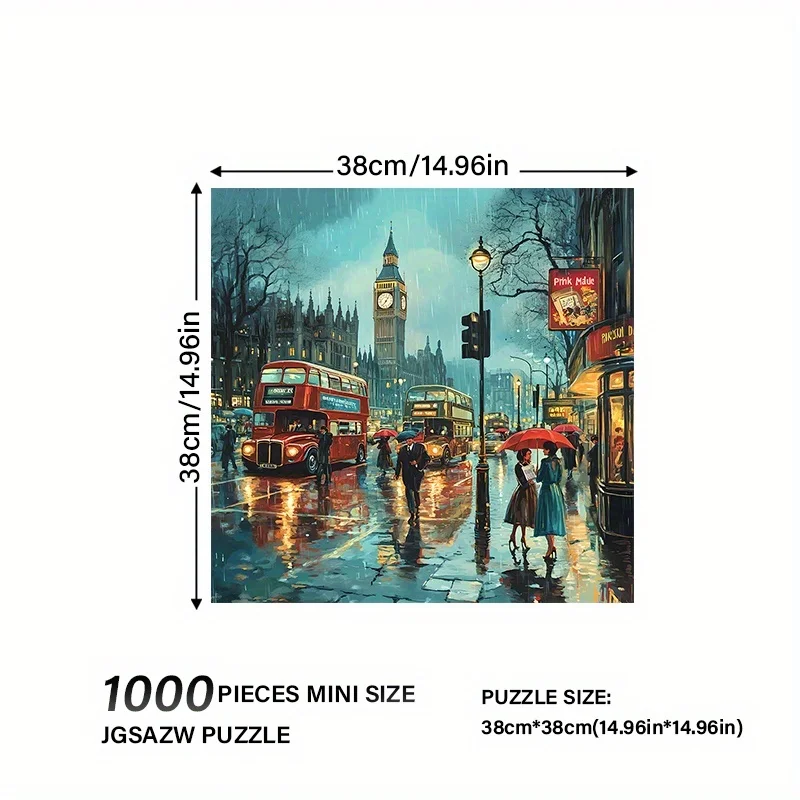 1000개 런던 거리 풍경 직소 퍼즐, 도전적인 38x38cm 정사각형 조각 - 두껍고 내구성 있는 종이, 가족에게 적합
