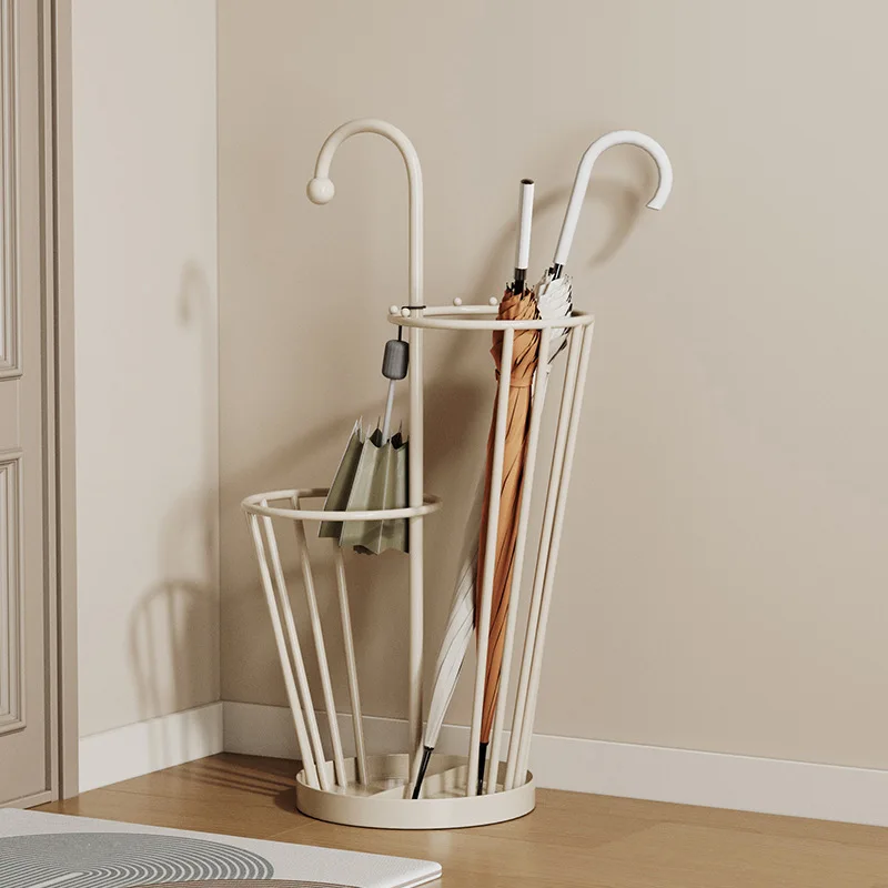 Umbrella storage rack Large capacity hanging umbrella shelf at the entrance of the home, cream wind wrought iron Internet