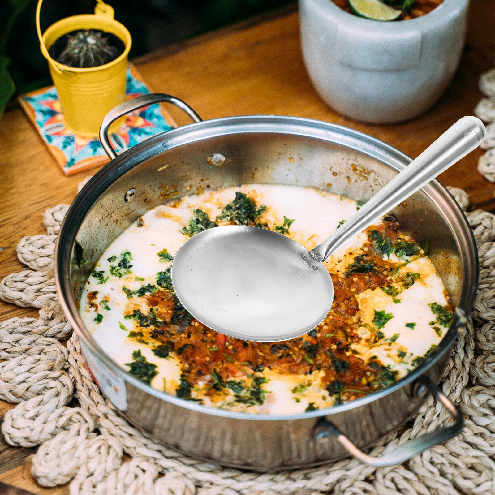 

2Pcs Kitchen Tofu Spoons Stainless Steel Food Serving Ladles Short Handle Thickened Comfortable to Use