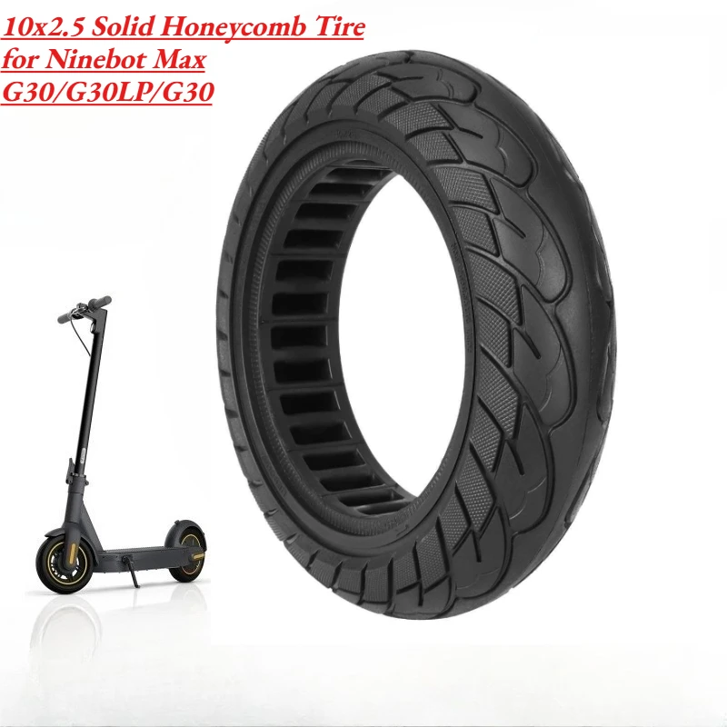 Comfort Shock-Absorbing 10x2.5 Solid Honeycomb Tire for Ninebot Max G30/G30LP Puncture-Proof Anti-Burst Scooter Tyre Replacement