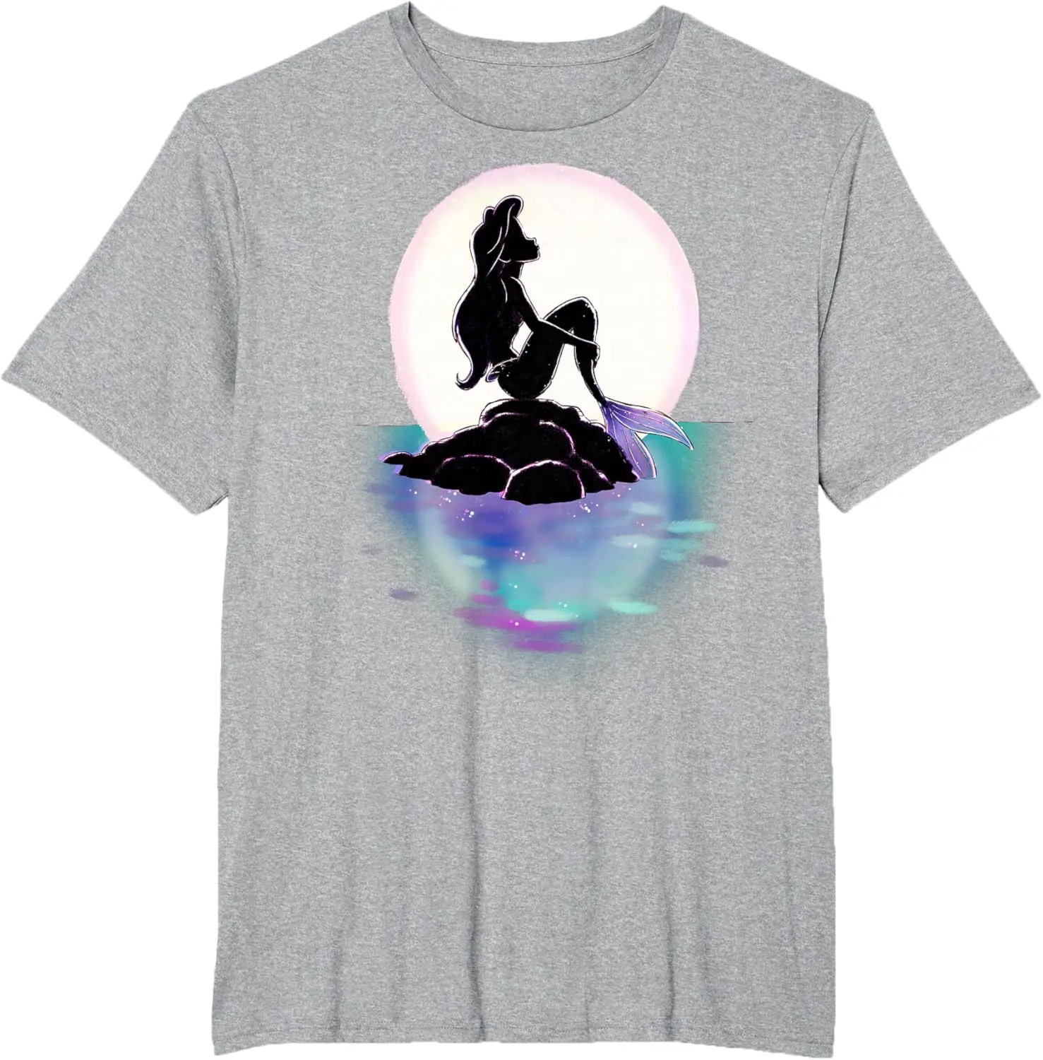 ディズニーのリトル・マーメイド アリエル カラフルな夕日と月のTシャツ カジュアルで快適なディズニーのアウトドアTシャツ 旅行用