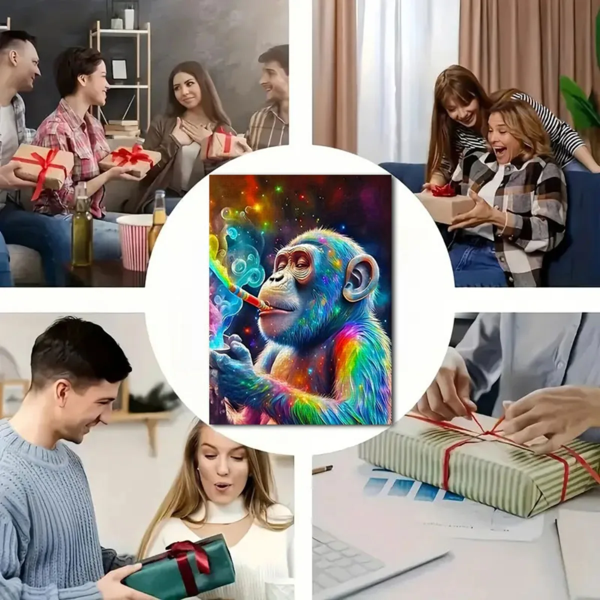 Puzzle dla dorosłych i rodzin - 500/1000/1200 elementów, duże, trudne, trójwymiarowe, tęczowe, z motywem małpy i szympansa w stylu kameleon, grube, D