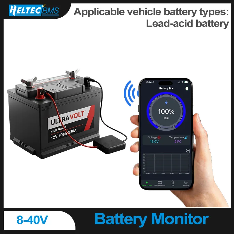 1pc 8-40V Battery Monitor Bluetooth Power Volt-Ammeter Lead Acid Battery Capacity Indicator Battery Health Monitoring