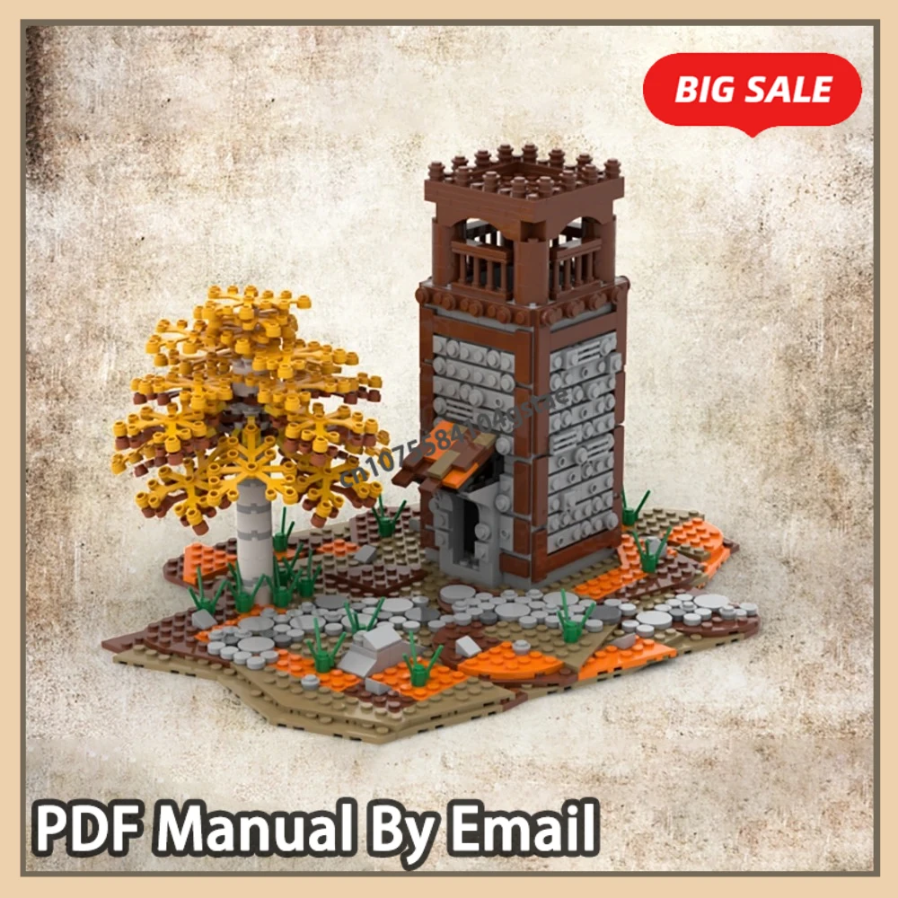 ตัวต่อบล็อกขนาดเล็ก 853 ชิ้น ชุดประกอบปราสาทยุคกลาง หอคอยเฝ้าระวัง แบบจำลองอาคารสามมิติ ของเล่น