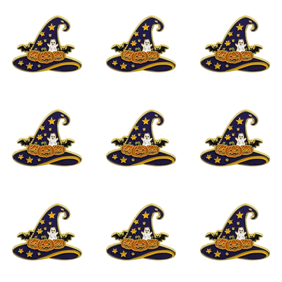 9pcs Halloween Witch Hat Enamel Pin Cute Pumpkin Ghost Bat Lapel Badge Brooch Backpack Clothes Hat Decor Holiday Jewelry Gift