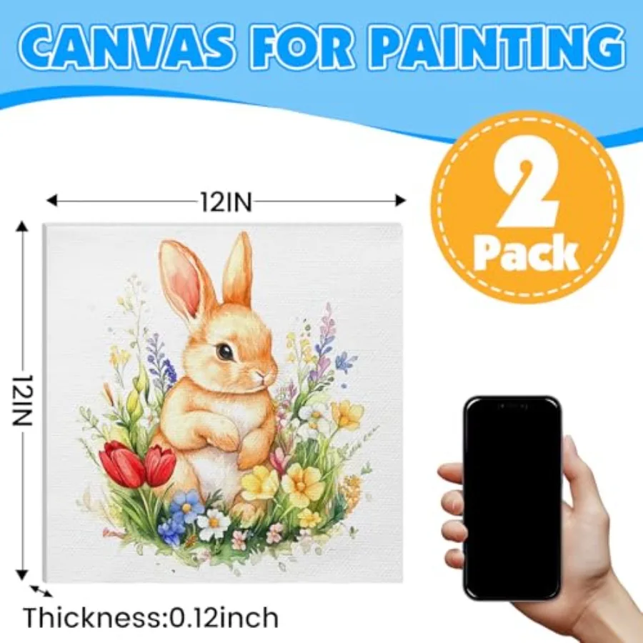 Canvas for Painting, 2 Pack Square Canvas Boards for Painting 12x12 100% Cotton Primed Acid Free Blank Canvas Panels for Oil Pa