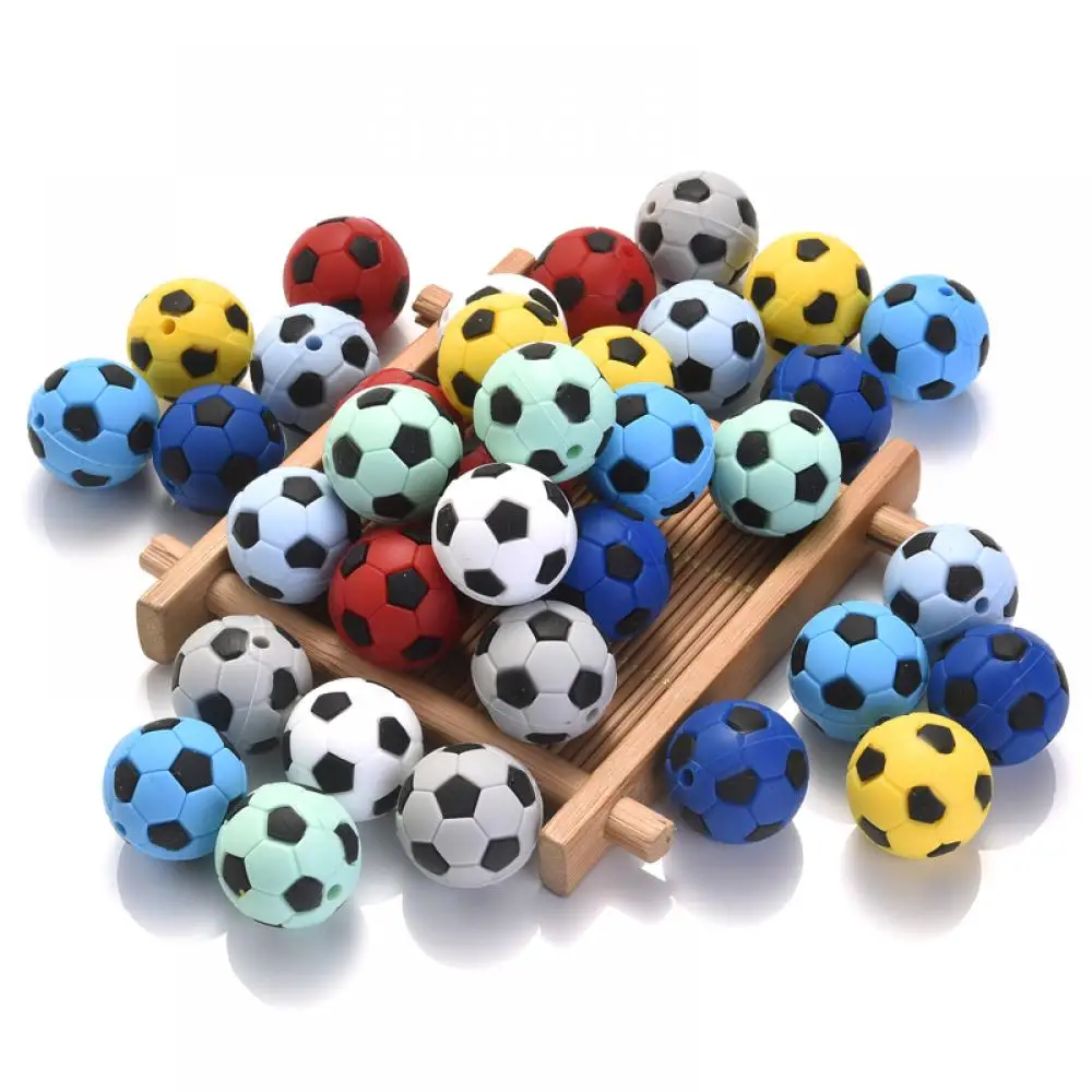 10Pcs Cartoon Soccer Ball Style Teether Chew Beads 19mm Round Silicone Beads For Jewelry Making DIY Baby Pacifier Chain Care Toy