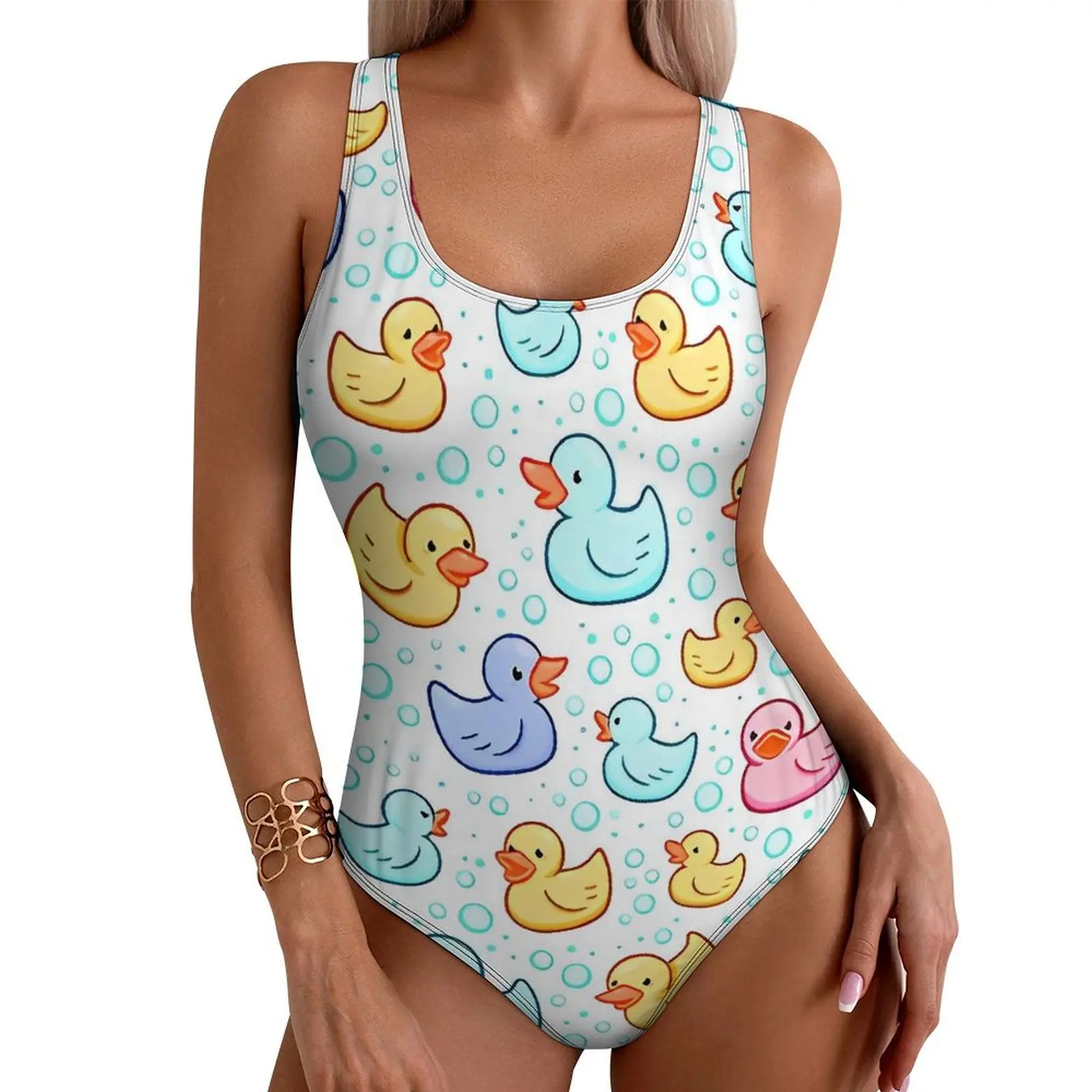 Colorful Rubber Ducks Swimsuit Sexy  One Piece Swimwear Push Up Bodysuit Vintage Fitness Bathing Suits