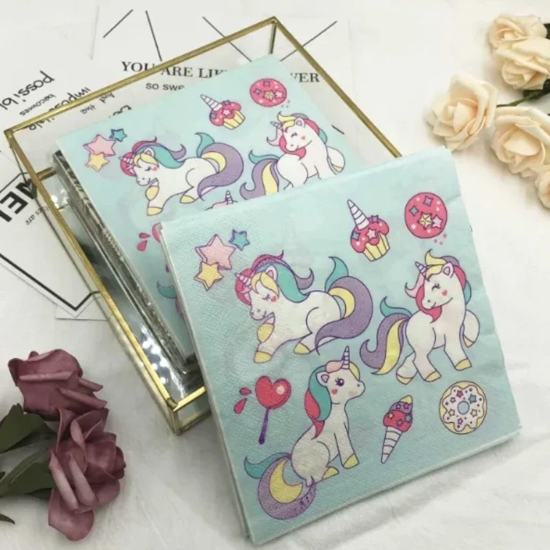 

Wholesale Unicorn Colorful Printed Napkins Square Paper Towel Birthday Party Folded Facial Tissues Napkins Decoupage 20pcs/pac