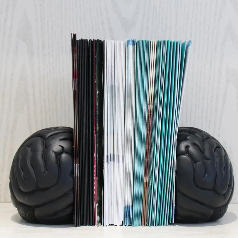 Bookends untuk Rak Buku Otak Resin Anti Selip Ujung Buku Dekoratif Desain Seni Abstrak Unik Rak Buku Sumbat Buku