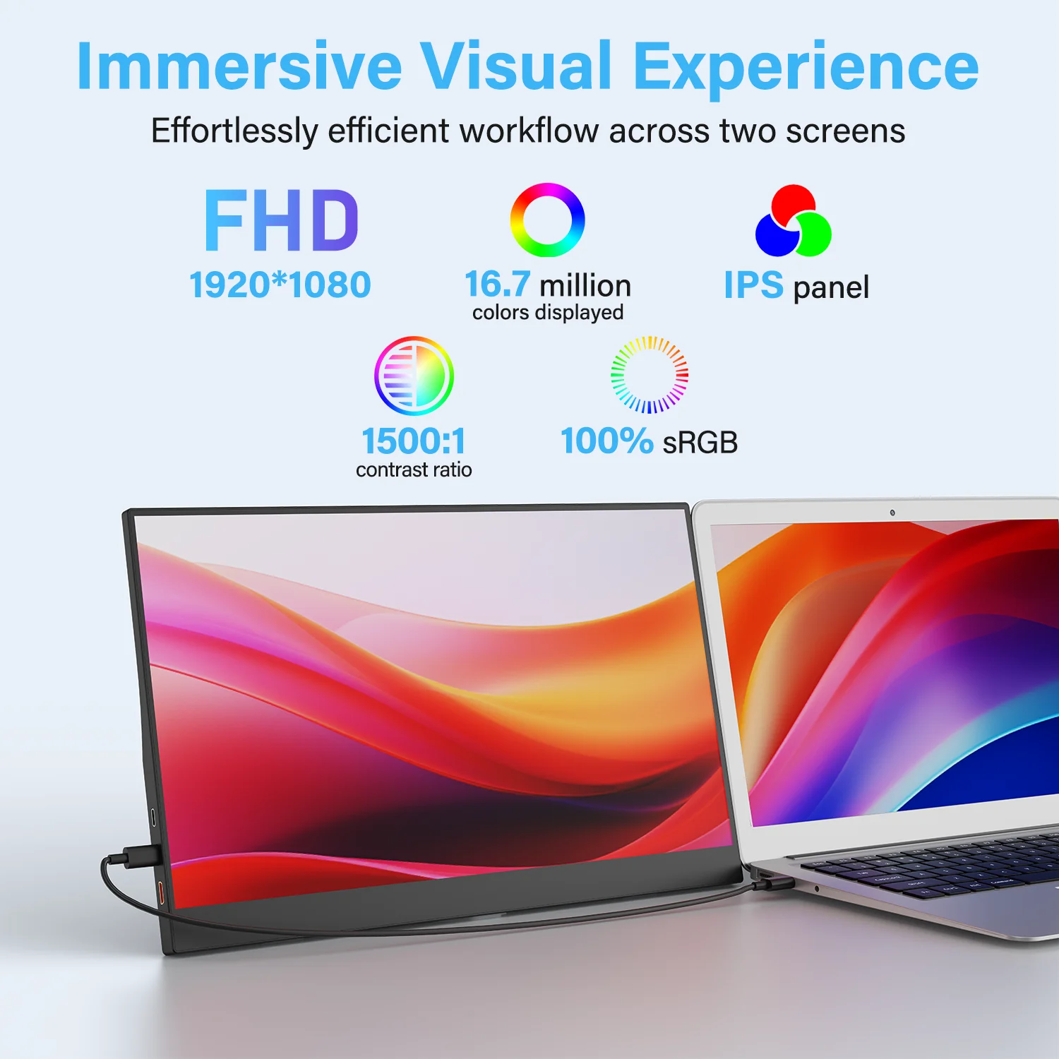 Amoudo-Monitor portátil de 15,6 pulgadas, 1920x1080P, pantalla extensible, Panel LCD IPS, soporte de orificio para bolígrafo, VESA, USBC, Mini HDMI, pantalla móvil 3