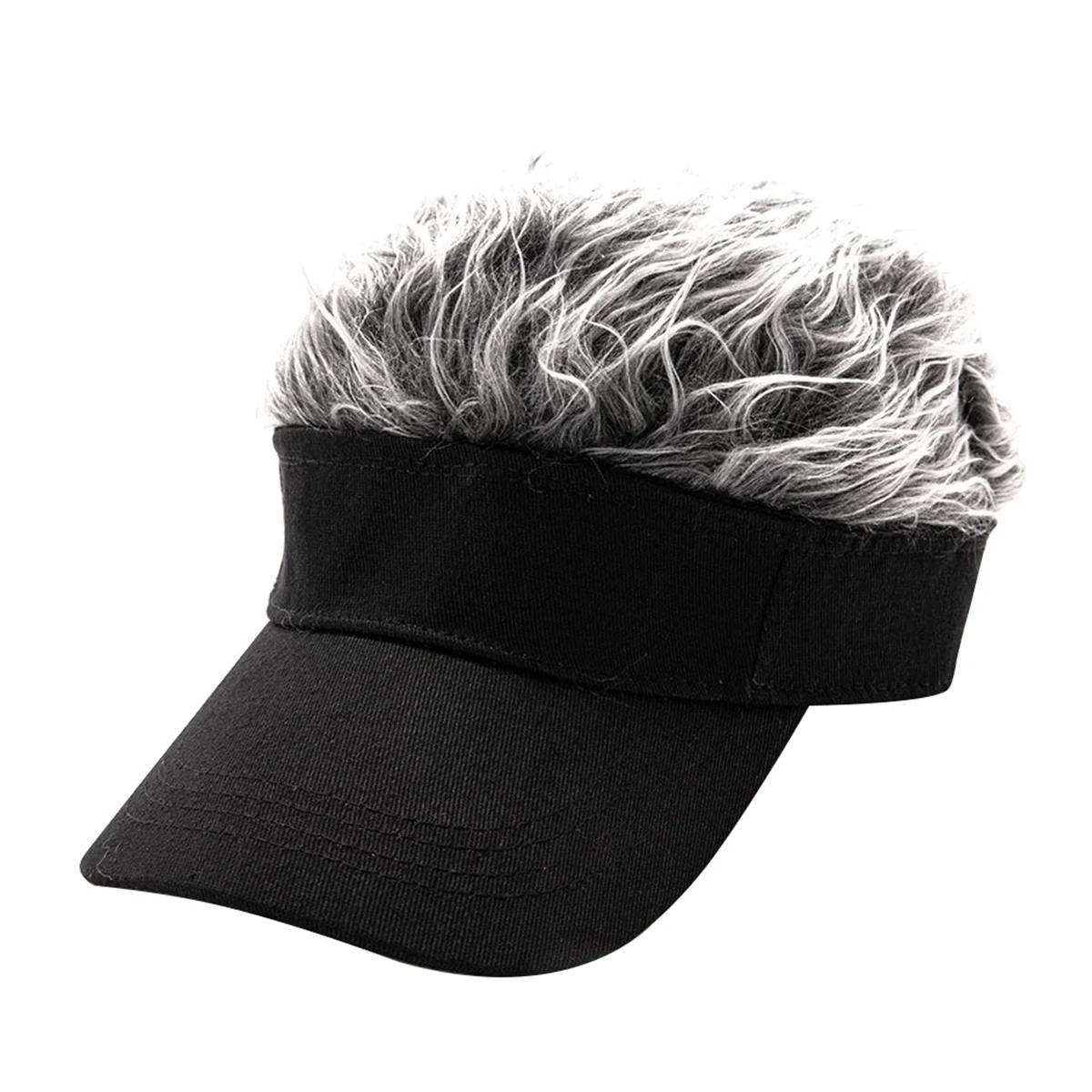 

A71P Unisex Fashion Wig Caps Concise Sun Visors Street Hip Hop Baseball Cap Sun Snapback Hats Fake Hair Casquette Black+Gray