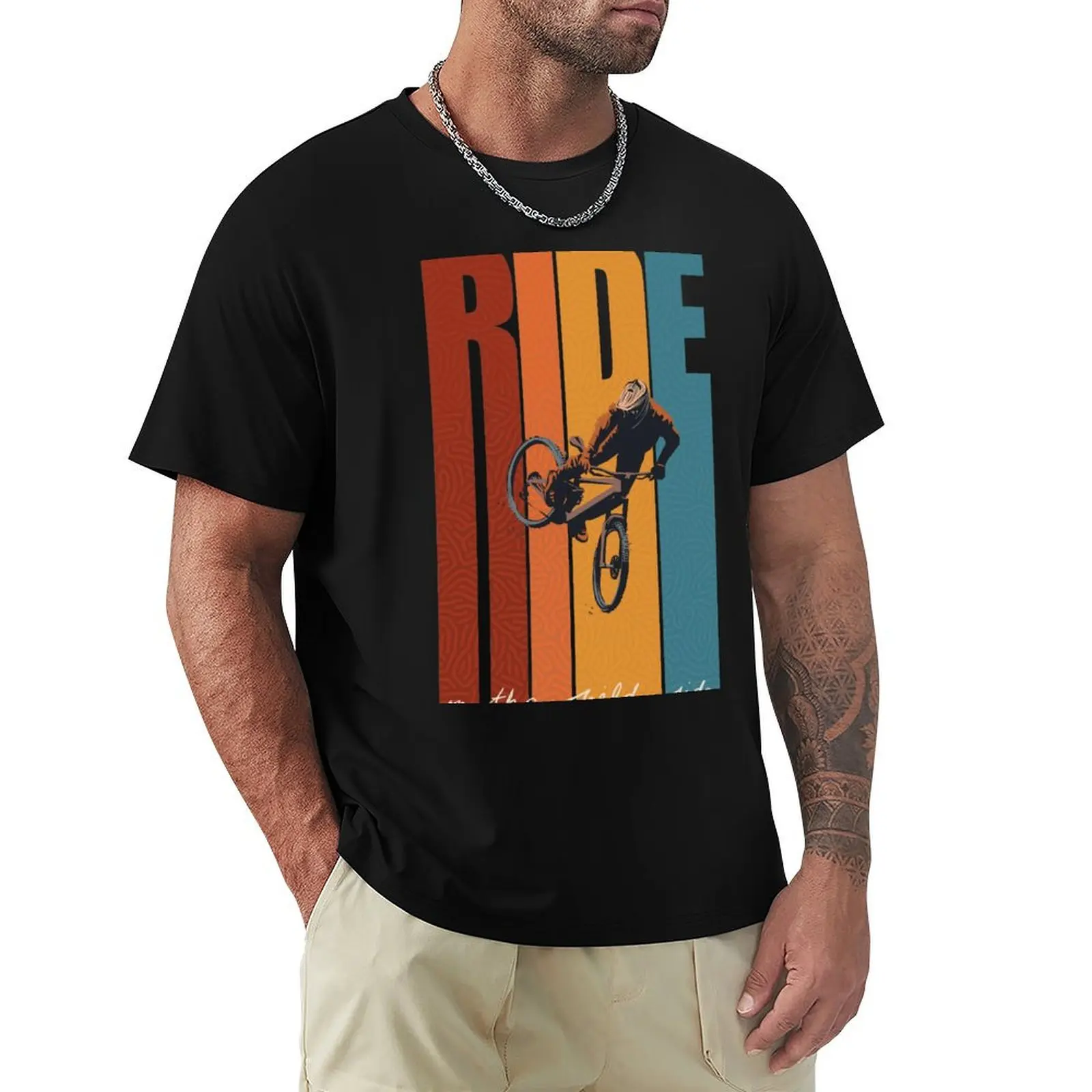 Retro Ride On The Wild Side Mountain Bike Art T-Shirt UV Sun Protection Tee Shirt