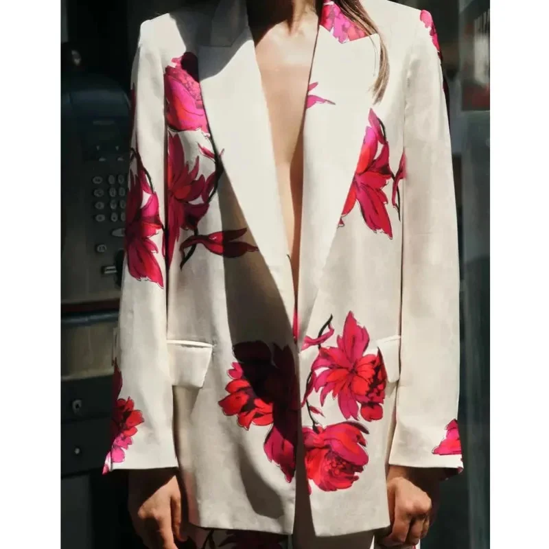 Elegant Print Blazer Coat Suit Women 2024 Autumn Wide Leg Pants Two Piece Sets 2024 Classic Office Work Street Outfit Tracksui