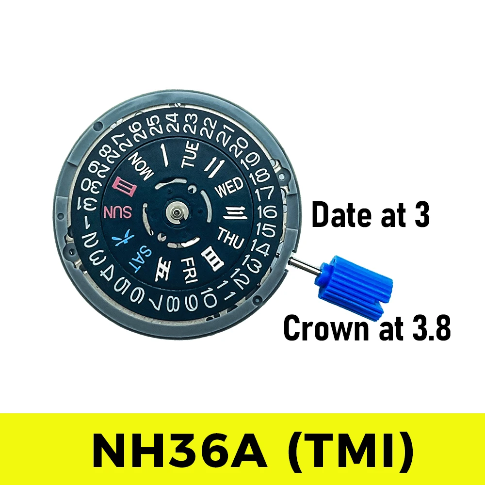 TMI NH36 NH36A HANZI Schwarze Datumsradkrone bei 3,8 Automatikwerk Tag/Datum bei 3 Uhr