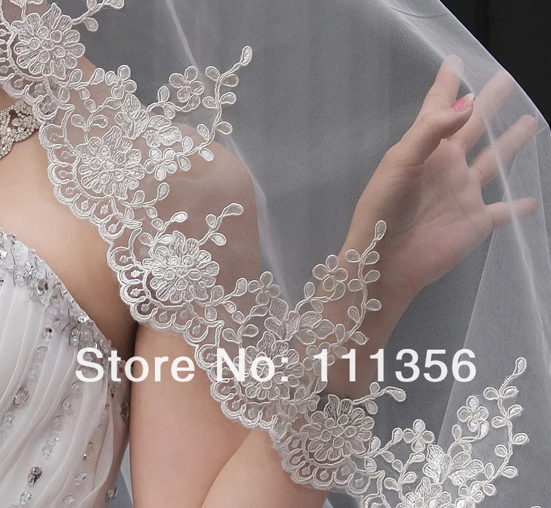 New 1-Layers Alencon Lace edge Headpiece of lace Bridal Long Veils Wedding Accessories Veils