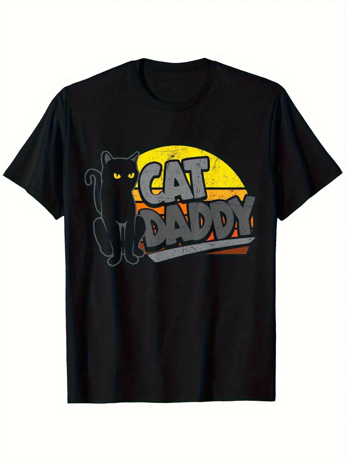 Cat Daddy Vintage Sunset Retro Distressed Oversize T-shirt 100 Cotton Dad Mom Friends S XXXL Black with Cat Daddy Print Casual C