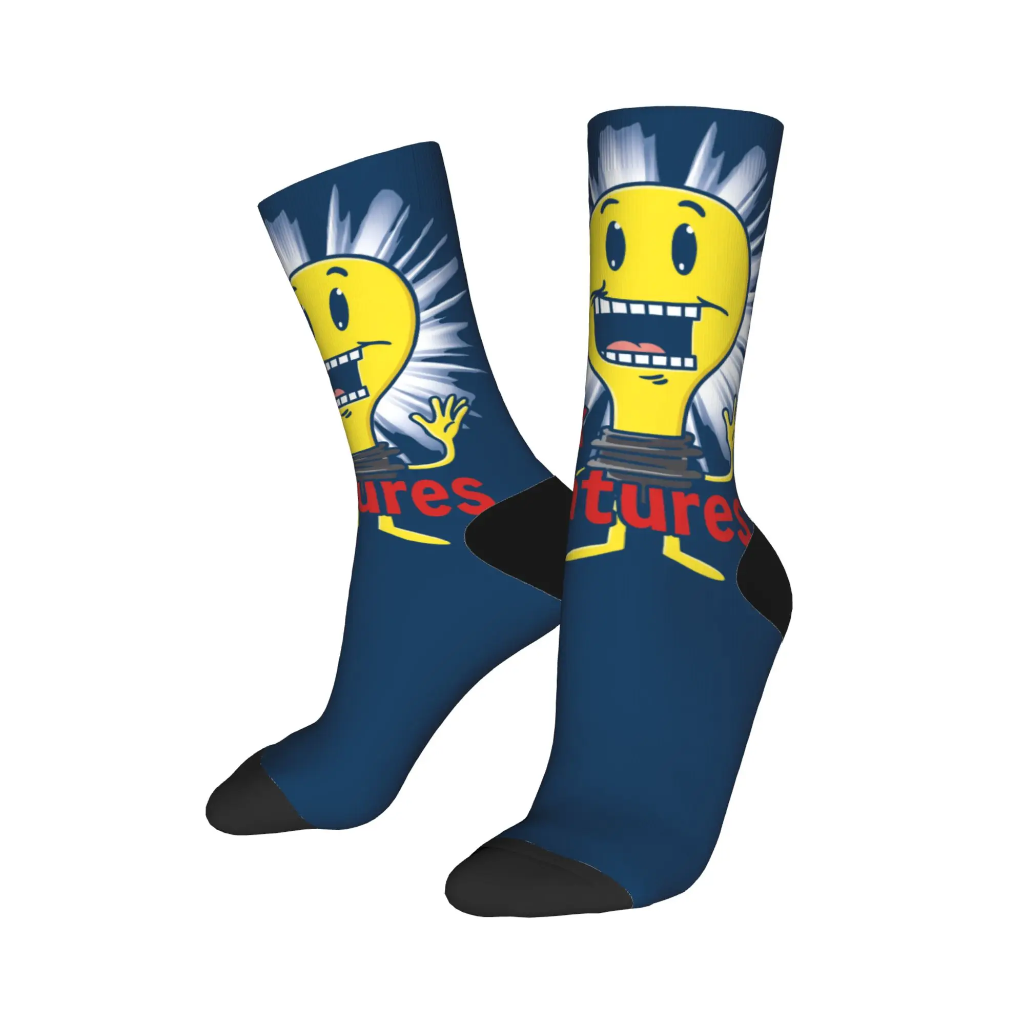 Light Bulb Fact Attack Adventures  Stockings Men's  Socks Quality Fashion Socks Winter Skateboard Non Slip Pattern Socks Gift