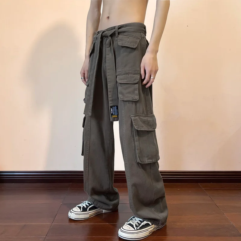 

American Retro Tooling Jeans Men and Women Streetwear Hip Hop Multi Pocket Casual Pants Loose Casual Straight Wide Leg Pants