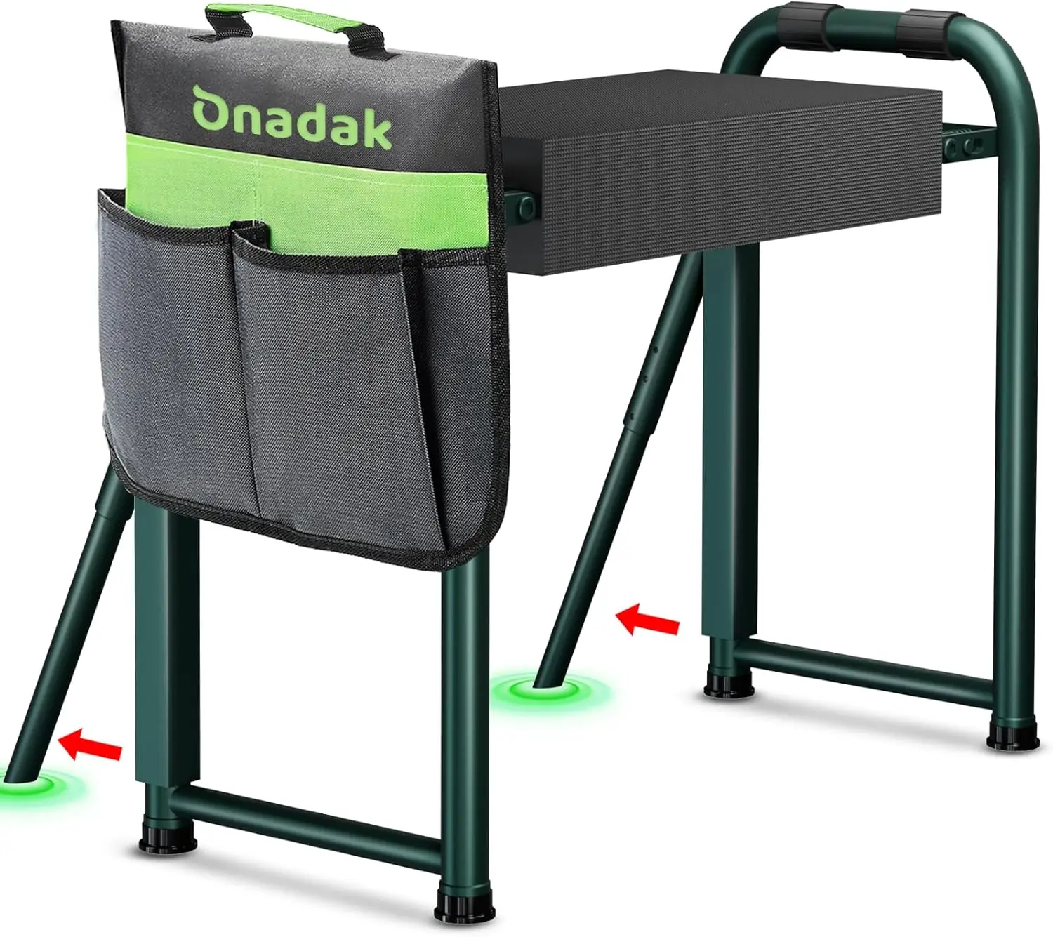 

Foldable Garden Kneeler & Seat, 400lbs Capacity Heavy Duty Steel Frame, Extra Thick Pad, Tool Bag, Ergonomic for Seniors - Dark Green