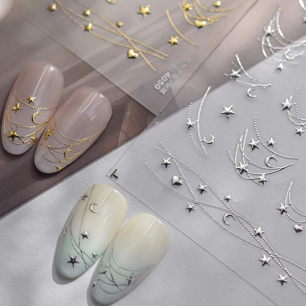 Stella Luna Amore Cuore Linea curva Arco Collana da sogno Appeso nell'aria Notte stellata Adesivo Adesivi per nail art Decalcomanie per manicure