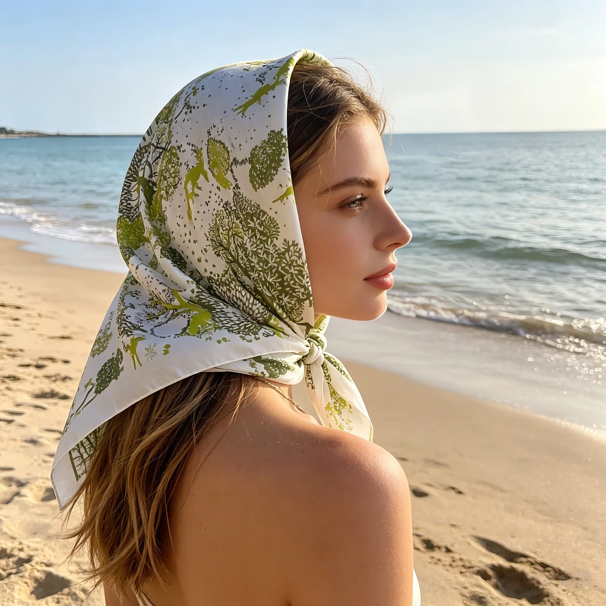 

2026 New Fresh Forest Printed Scarf Spring Summer Imitation Silk Scarf Fashionable and Versatile Headscarf Scarfs Shawl