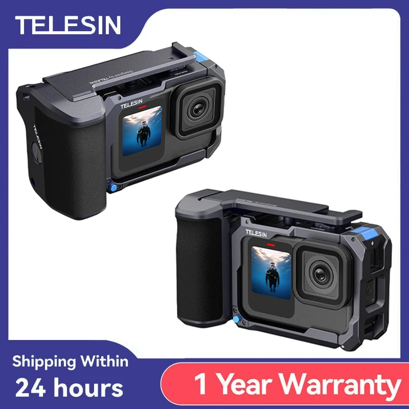 Telesin aperto de mão ajuda controle remoto kit streetgrip coelho gaiola conjunto para gopro 13 12 11 10 9 acessórios duplo adaptador sapato frio