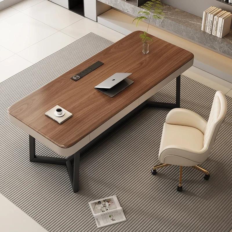 A Italian minimalist solid wood desk modern minimalist light luxury walnut computer boss desk
