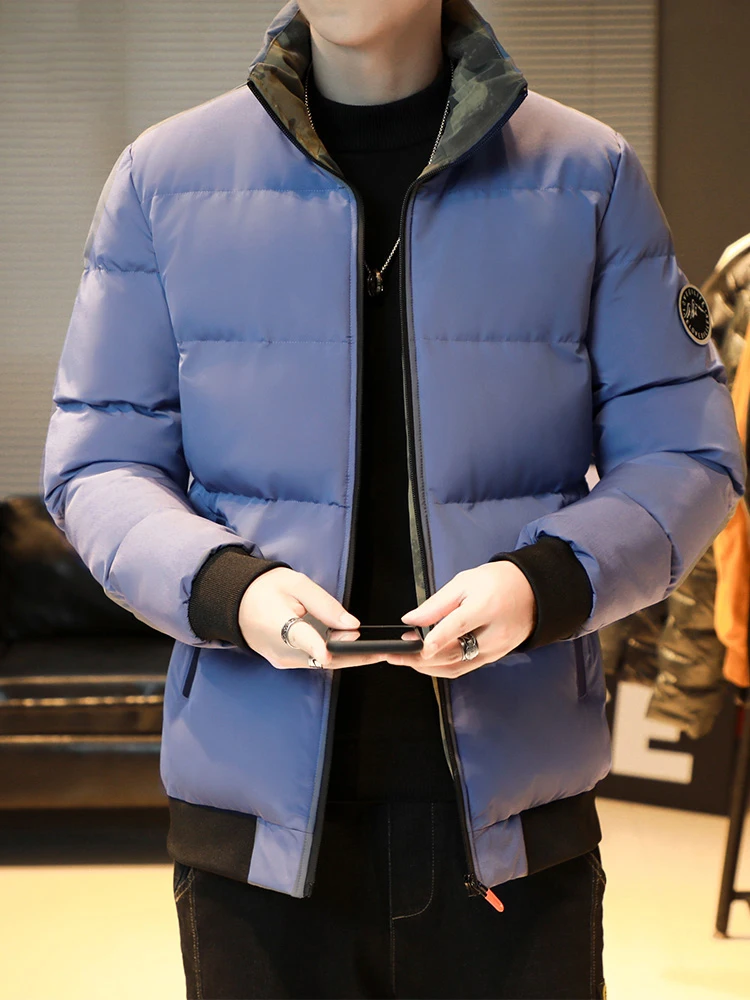 Men's down Jaet Thiened Winter Coat Loose Fit Warm Stand Collar Padded Coat Youth Faion Polyester Fiber ort Sle