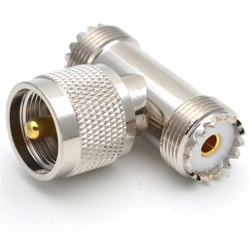 1 Stück Kupfer-Messing UHF-Stecker auf 2 Dual-UHF-Buchsen-Adapter PL259 auf SO239 Splitter 3-Wege-T-Typ RF-Stecker für Amateurfunkgeräte – Detail 2